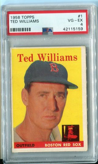 1958 Topps Ted Williams Base Card 1 Graded Psa 4 Vg - Ex Hof Red Sox