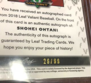 2018 Leaf Valiant SHOEI OHTANI Green Refractor On - Card Auto 26/99 3