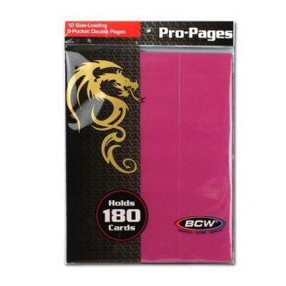 Pack Of 10 Bcw Pink Double Sided 18 Pocket Side Loading Trading Card Album Pages