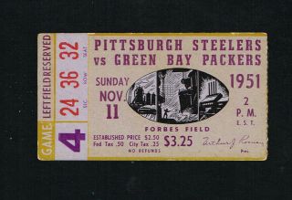 1951 Green Bay Packers @ Pittsburgh Steelers Nfl Football Game Ticket Stub