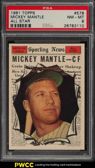 1961 Topps Mickey Mantle All - Star 578 Psa 8 Nm - Mt (pwcc)