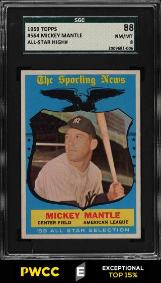 1959 Topps Mickey Mantle All - Star 564 Sgc 8 Nm - Mt (pwcc - E)