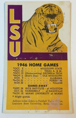 1946 Lsu Tigers Football Schedule Louisiana State University Vintage Ephemera
