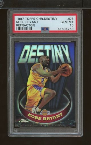 1997 Topps Chrome Destiny D5 Kobe Bryant Refractor Psa 10 La Lakers (sc7 - 753)