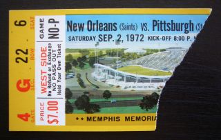 1972 Orleans Saints Vs Pittsburgh Steelers Ticket Stub Memphis,  Tn