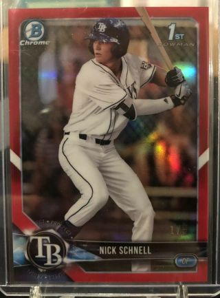 2018 Bowman Chrome Draft Red Nick Schnell 1/5 Rays Rare
