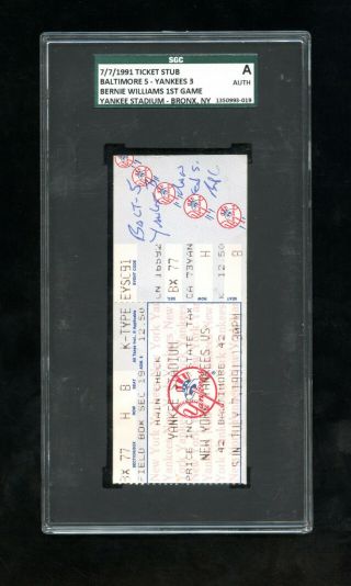 Ny Yankees Ticket Stub 7/7/91 Bernie Williams Mlb Debut - First Core Four Yankee