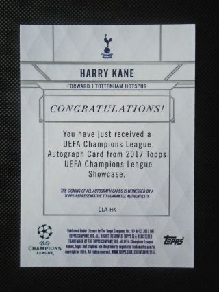 2016 - 17 TOPPS CHAMPIONS LEAGUE SHOWCASE Harry Kane Tottenham Hotspur Auto Card 4