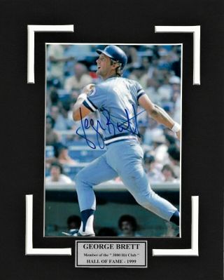 8x10 Blk.  Mat With 5x7 Color Photo George Brett,  Live Ink Signed