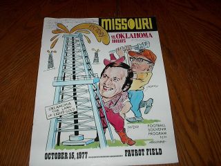 1977 Missouri Mizzou Tigers Vs Oklahoma Sooners Football Program Cover Only