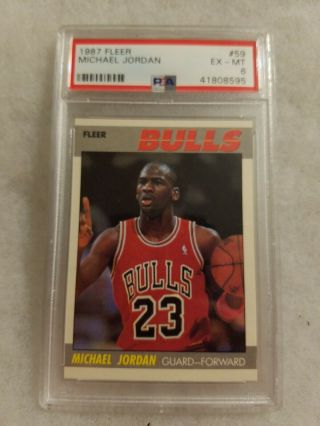 1987 Fleer Basketball 59 Michael Jordan Chicago Bulls Hof Psa 6 Ex - Mt 2nd Year