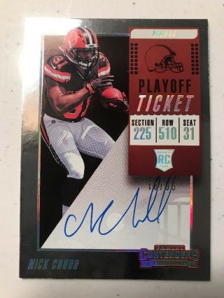 Nick Chubb 2018 Panini Contenders Playoff Ticket On Card Auto Rookie /99 Rps