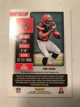NICK CHUBB 2018 Panini Contenders Playoff Ticket On card Auto Rookie /99 RPS 2