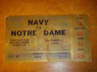 Vintage 1930 Football Student Ticket Stub Navy/notre Dame Game Oct 11 1930