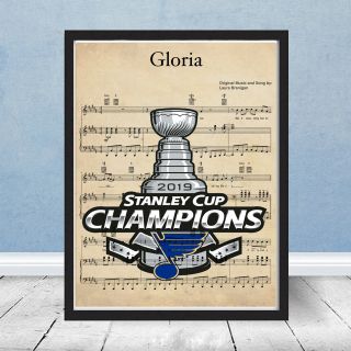 St Louis Blues Stanley Cup Champions Play Gloria Sheet Music Gift Art Poster Nhl