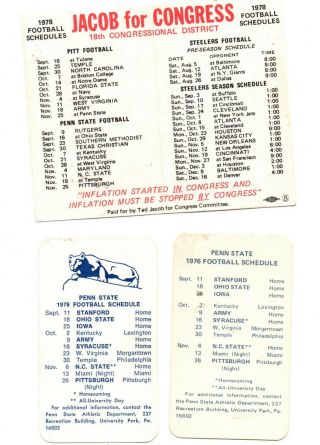1976 - 1978 Penn State Nittany Lions College Football Pocket Schedules (3)
