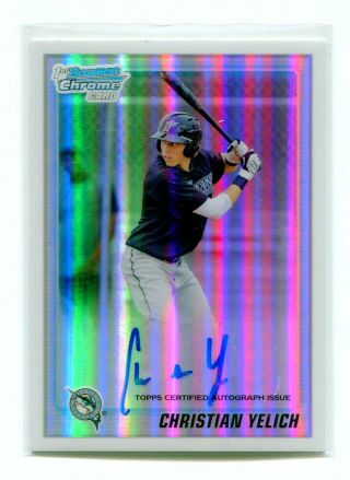 Christian Yelich 2010 Bowman Chrome Refractor Ref Rookie Rc Auto Sp 44/500 Read
