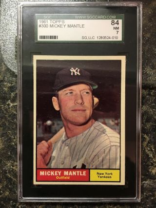 1961 Topps 300 Mickey Mantle York Yankees Hof Sgc 84 Nm 7