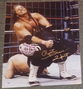 Bret The Hitman Hart Signed Wwe 16x20 Photo Psa/dna Picture Autograph Wwf 1