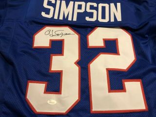Oj Simpson Autographed Custom Pro Style Blue Jersey  Jsa Witnessed