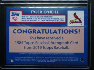2019 Topps Series 2 Tyler O ' Neill Cardinals 1984 35th Ann Auto Autograph Card 2