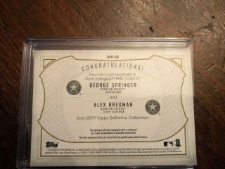 George Springer Alex Bregman 2019 Definitive On - Card Autograph Jerseys D 23/35 2