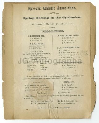1878 Harvard University - Harvard Athletic Association Spring Programme
