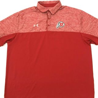 Utah Utes Mens Polo Shirt Under Armour Heat Gear Red Size 2xl.  A4