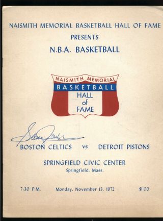 Sam Jones Signed 1972 Celtics Vs.  Pistons Basketball Hall Of Fame Game Program