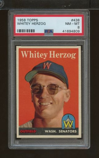 1958 Topps 438 Whitey Herzog Psa 8 Washington Senators (sc2 - 809)