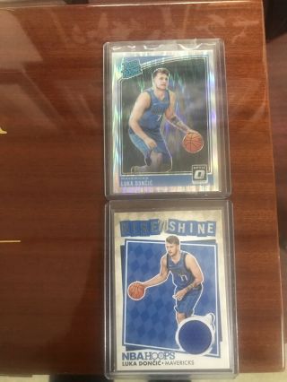 18 - 19 Donruss Optic Rated Rookie,  Luka Doncic And 18 - 19 Hoops Rise And Shine.