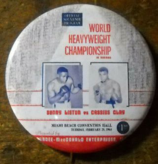 Cassius Clay Sonny Liston Button Pin World Heavyweight Champ Muhammad Ali