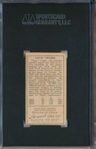 1911 T205 HONEST LONG CUT TOBACCO - LOUIS CRIGER - SGC 5 EX (SVSC) 2