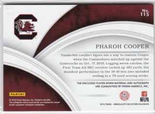 Pharoh Cooper South Carolina Gamecocks 2016 Immaculate Rookie Patch AUTO RC /99 2