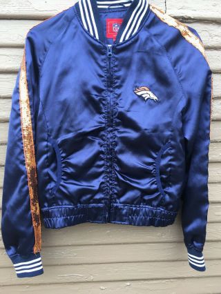 Womens Nfl Denver Broncos Bedazzled Zip Up Jacket Size Medium