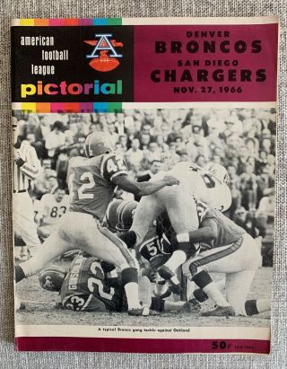 1966 San Diego Chargers At Denver Broncos Afl Football Program