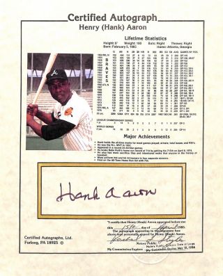 Hank Aaron_signed_notarized_authenticated Autograph_milwaukee Braves_8 X 10