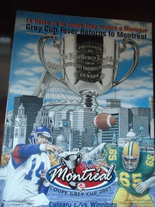 2001 Cfl Grey Cup Program Calgary Stampeders Beat Winnipeg Blue Bombers