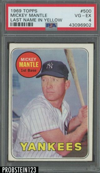 1969 Topps 500 Mickey Mantle York Yankees Hof Psa 4 Vg - Ex