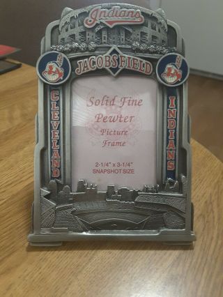 Mlb 1999 Cleveland Indians Jacobs Field Solid Pewter Picture Frame Chief Wahoo