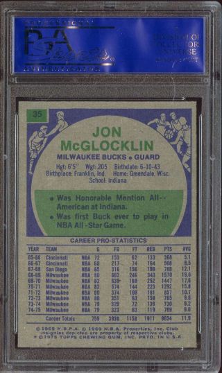 1975 - 76 TOPPS 35 JON MCGLOCKLIN PSA 10 BUCKS POP 2 SET BREAK 2