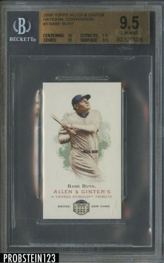 2008 Topps Allen & Ginter The National Babe Ruth Yankees Hof Bgs 9.  5 W/ 10