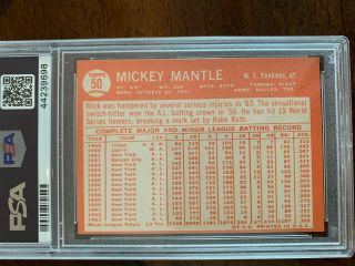 1964 Topps Mickey Mantle Baseball Card 50 PSA 5 (MC) 2