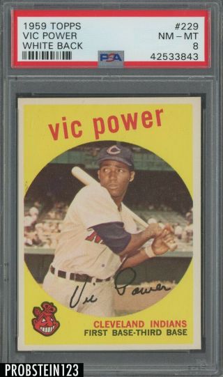 1959 Topps 229 Vic Power Cleveland Indians White Back Psa 8 Nm - Mt