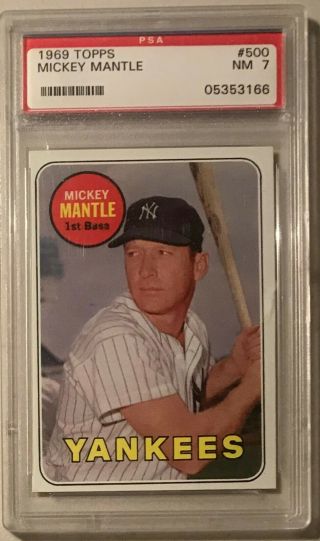 1969 Topps Mickey Mantle Psa 7 Nm 500.  York Yankees Baseball Card