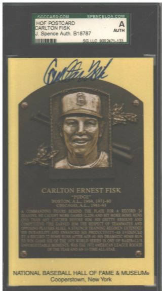 Carlton Fisk Red Sox Signed Autograph Baseball Hof Plaque Postcard Jsa Slab