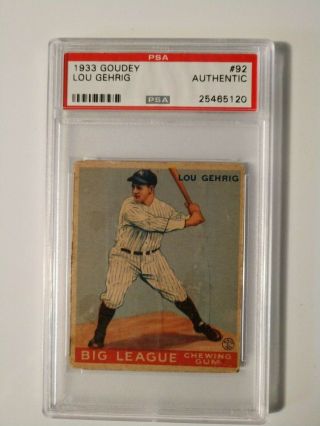 1933 Goudey Lou Gehrig 92 Psa Authentic