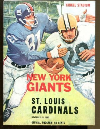 1963 York Giants V St.  Louis Cardinals Program 11/24 Yankee Stadium Ex/mt