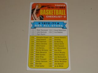 1970 - 71 1971 Topps Basketball Tall Boy 101 Checklist - 2 In Black Version