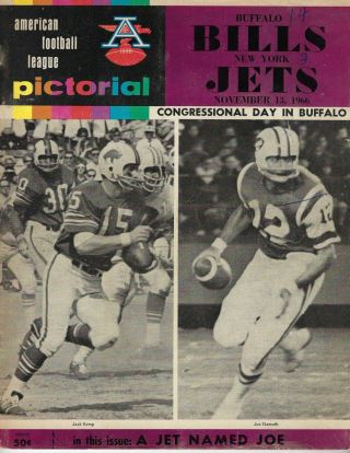 1968 11/13 Afl Football Program York Jets Buffalo Bills Joe Namath,  Kemp Frw